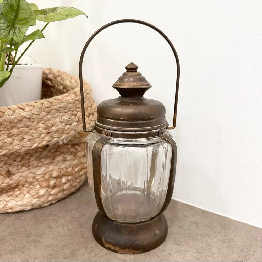 Vintage Tilso Brass & Glass Musical Box Lantern Plays Music Works Great Patina